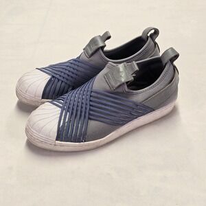 Adidas Superstar Slip On Shoes Women's Gray Blue Elastic Straps Size 6